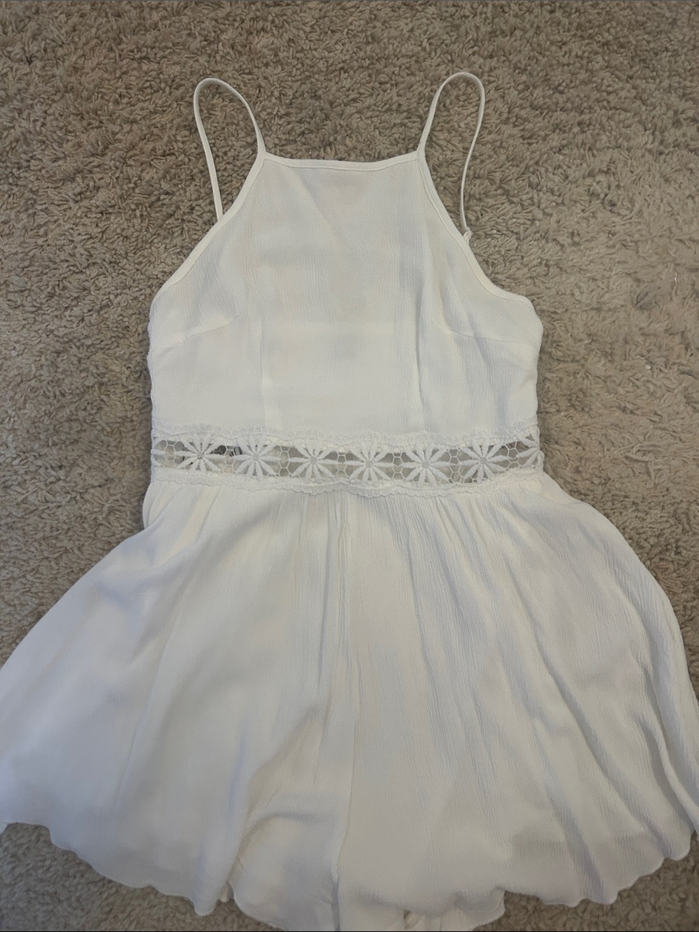 Girls White Lace-Trim Spaghetti Strap Dress